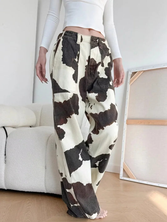 Cow Pattern Jeans Pants For Women