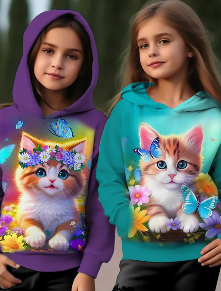 kids Hoodies 3D PrintCartoon Floral cute Cat