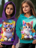 kids Hoodies 3D PrintCartoon Floral cute Cat