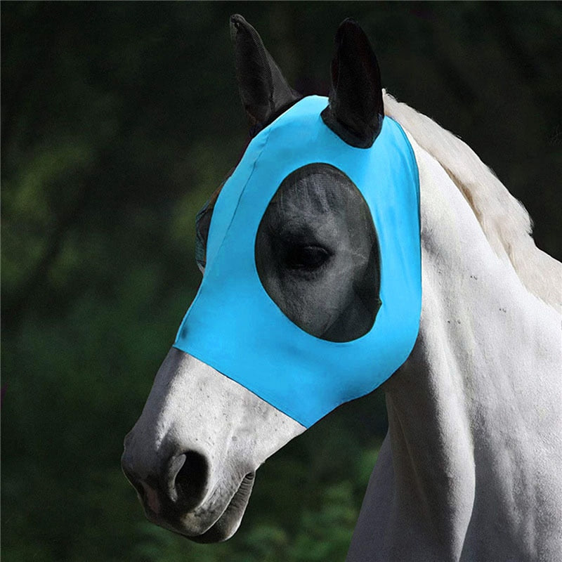 1pc Anti-Fly Mesh Equine Horse Mask Stretch Bug Eye with Covered Ears Long Nose