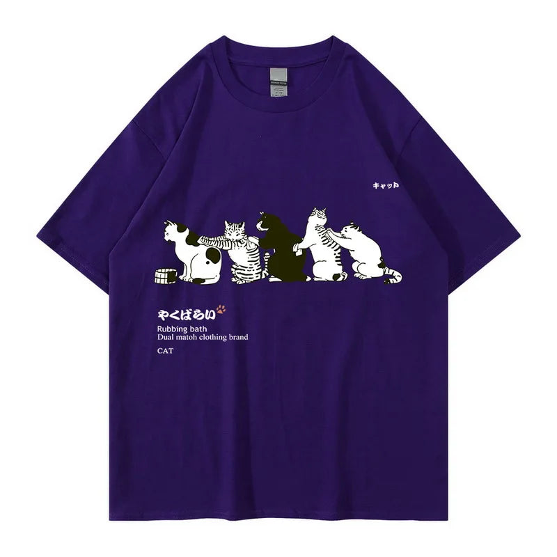 Unisex T-Shirt Streetwear Japanese Kanji Harajuku Funny Cat - myfunfarm
