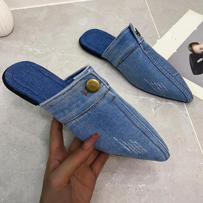 Handmade Denim Slippers Pointed Toe - myfunfarm