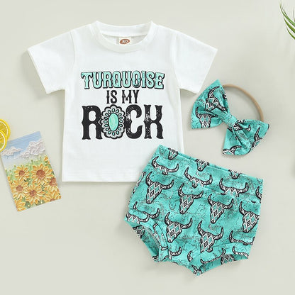Summer Toddler Newborn Bbay Boys Girls Clothes Sets Cattle Print Short Sleeve Cotton T-shirts+Shorts+Headband Outfits