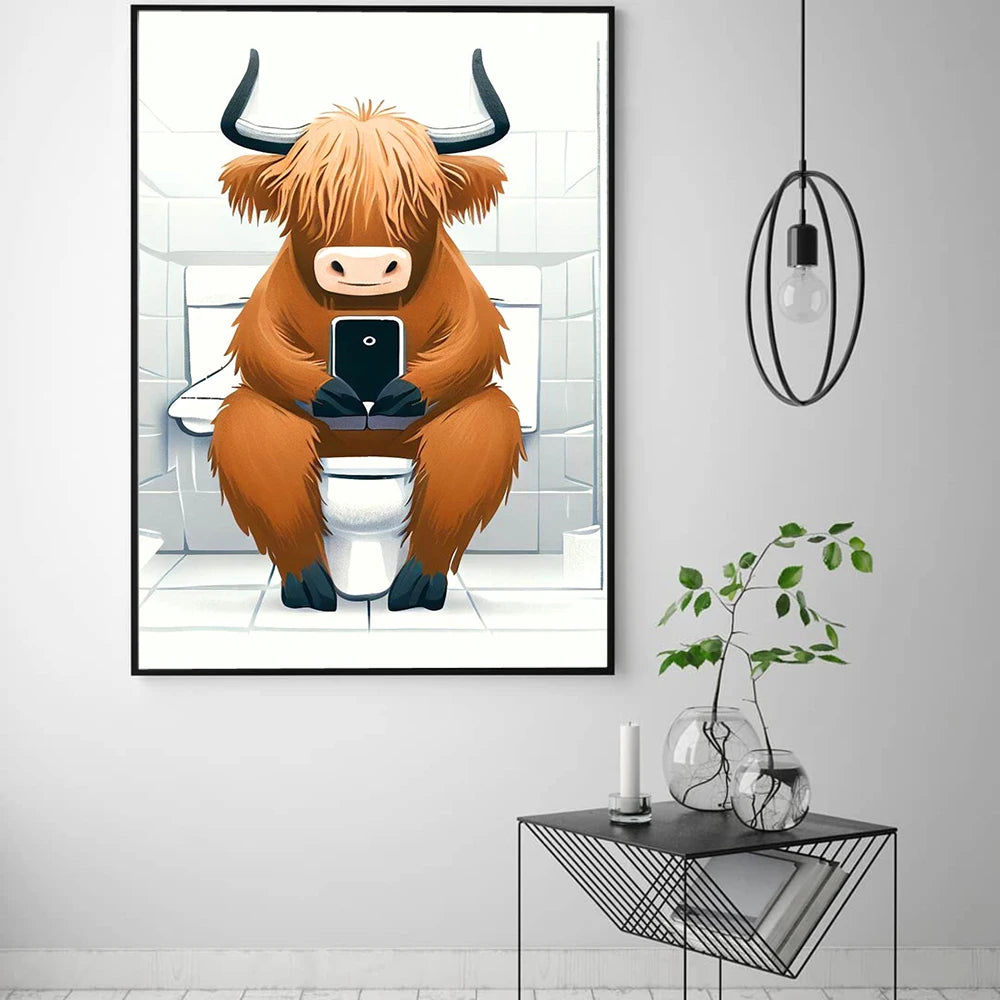Highland Cow Bathroom Toilet Art Poster Funny