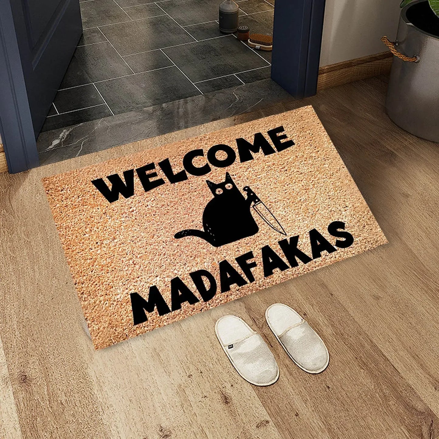 Dark Cat Welcome Madafakas Full Print Doormat Fun  Home Decor - myfunfarm