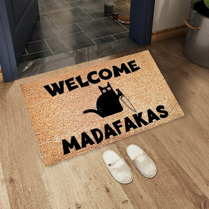 Dark Cat Welcome Madafakas Full Print Doormat Fun  Home Decor - myfunfarm