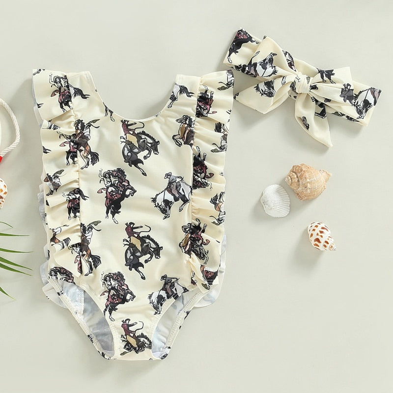 Summer Toddler Newborn Baby Girls Swimsuits Cactus/Cattle/Horse - myfunfarm