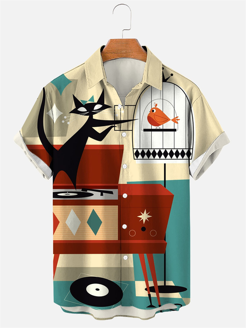 Hawaiian Shirt Cute Cartoon Cat print