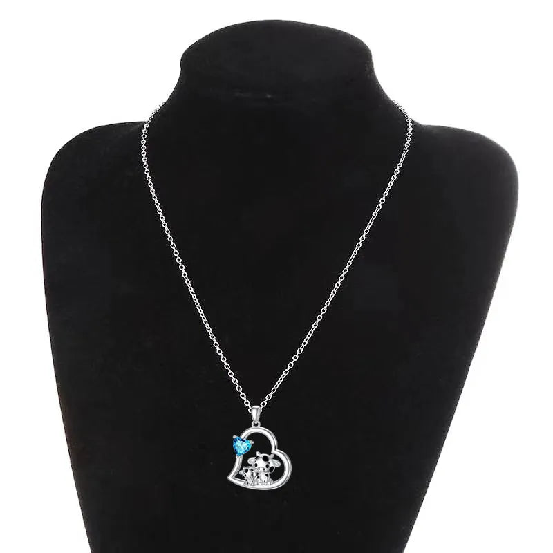 Cute Fashion Cow Love Rhinestone Heart Pendant Necklace - myfunfarm
