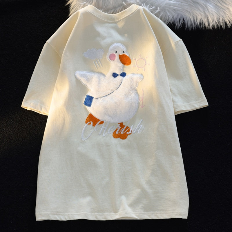 Cotton Cute Duck Embroidered Short-sleeved T-shirt Women's