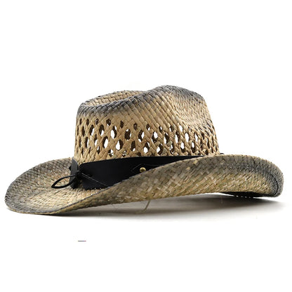 Hollow straw Cowboy Hats Western Beach Felt Sunhats - myfunfarm