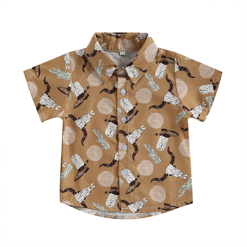 Summer Kids Boys Short Sleeve Tops Holiday Beach Blouse Shirts - myfunfarm
