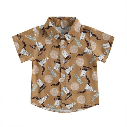 Summer Kids Boys Short Sleeve Tops Holiday Beach Blouse Shirts - myfunfarm