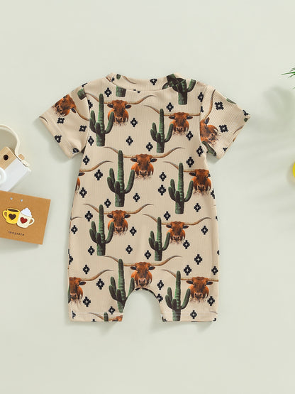 Baby Western Cowboy Jumpsuits Cartoon Cattle Print