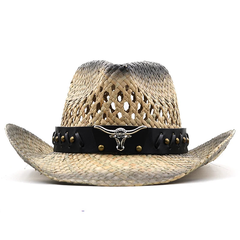 Hollow straw Cowboy Hats Western Beach Felt Sunhats - myfunfarm