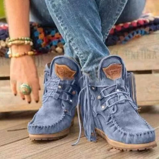 Women Faux Suede Boots Autumn Causal Lace Up Round Toe  Ankle Boots Vintage Solid - myfunfarm