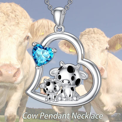 Cute Fashion Cow Love Rhinestone Heart Pendant Necklace - myfunfarm