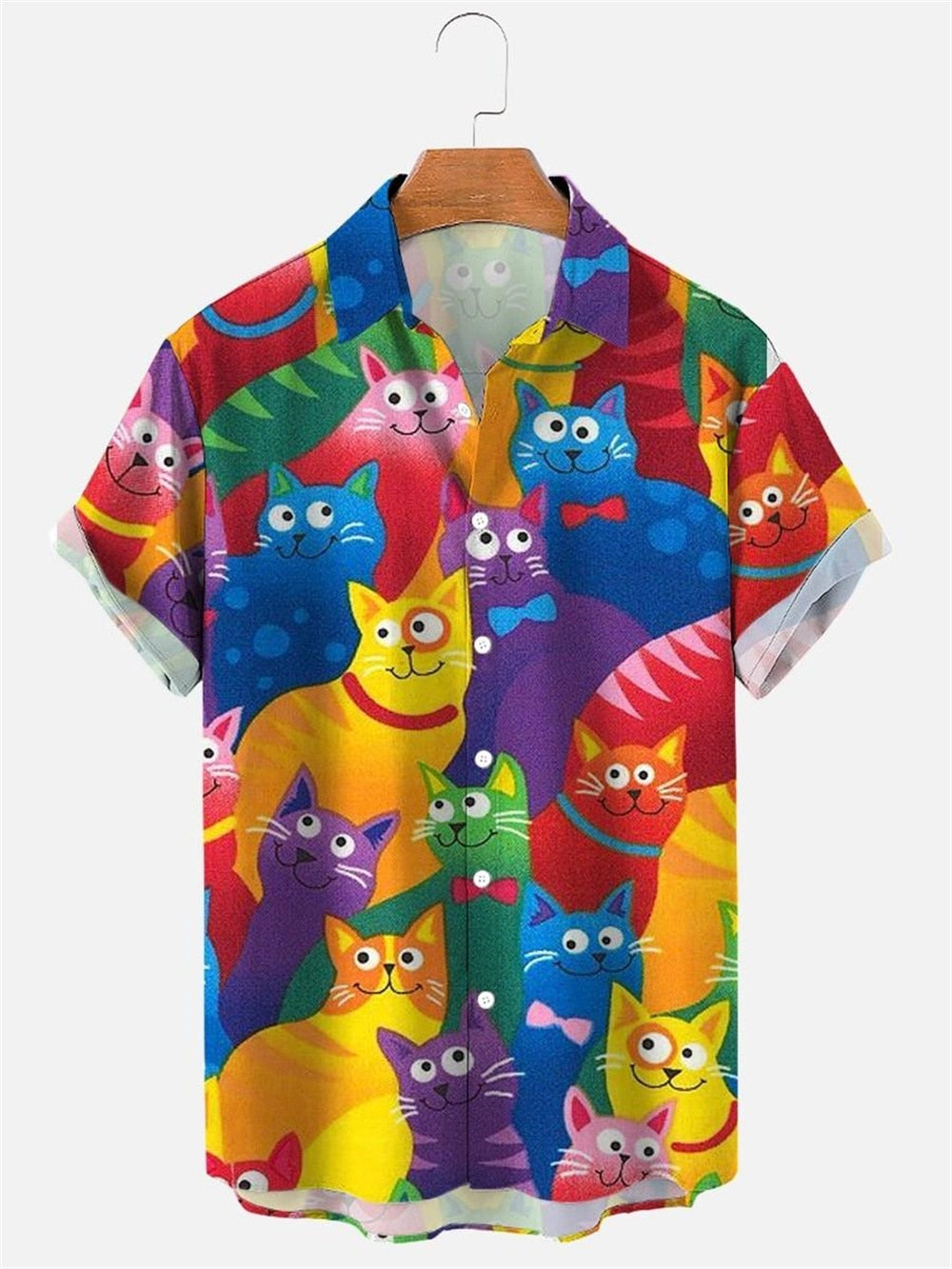 Hawaiian Shirt Cute Cartoon Cat print