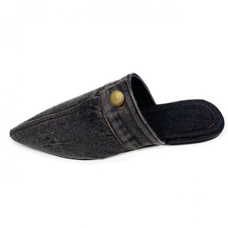 Handmade Denim Slippers Pointed Toe - myfunfarm