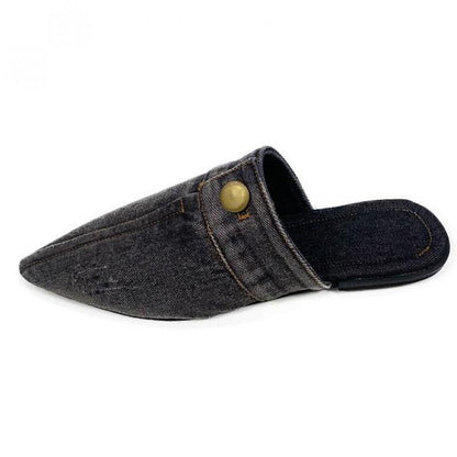 Handmade Denim Slippers Pointed Toe - myfunfarm
