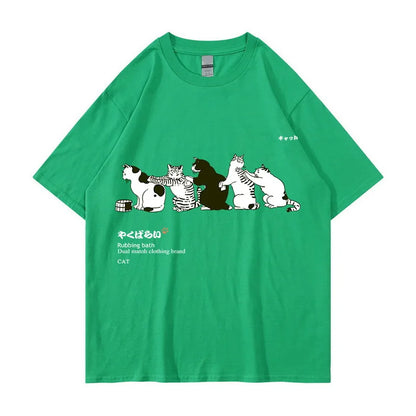 Unisex T-Shirt Streetwear Japanese Kanji Harajuku Funny Cat - myfunfarm