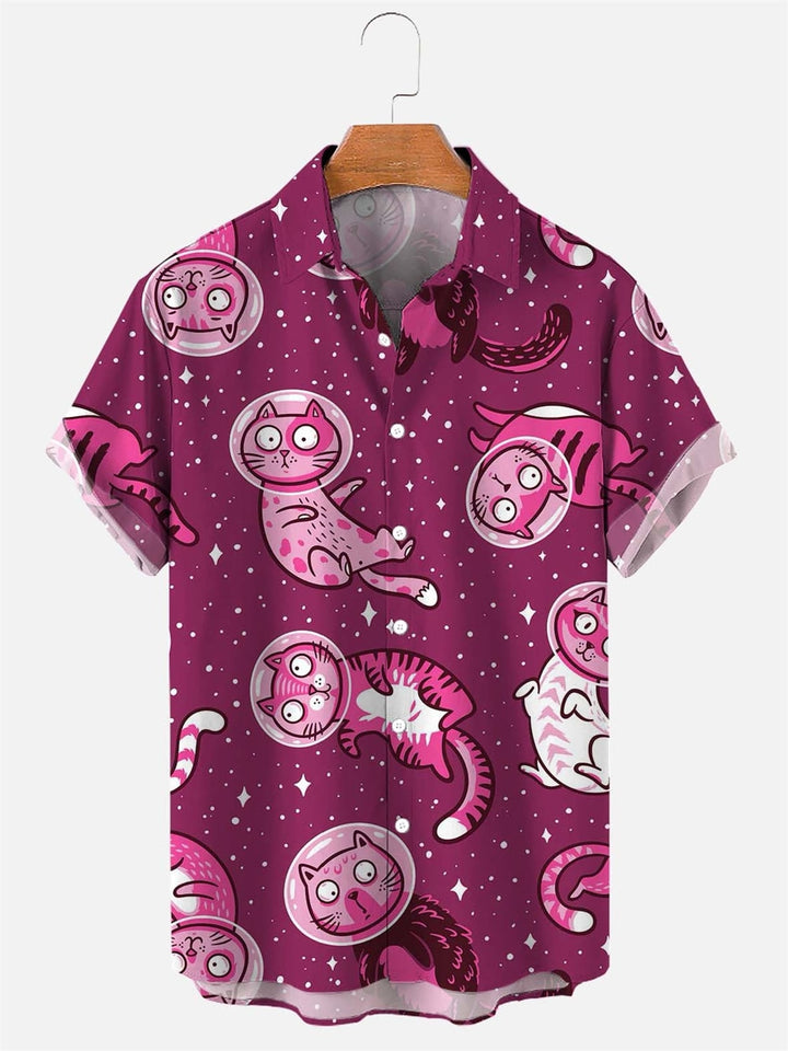 Hawaiian Shirt Cute Cartoon Cat print