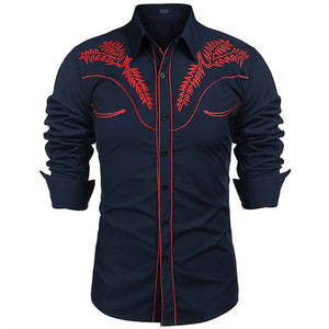 western long-sleeve lapel single -breasted shirt casual social men