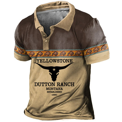 Men's Vintage Polo Shirts Summer Cowboy print 3d Horses