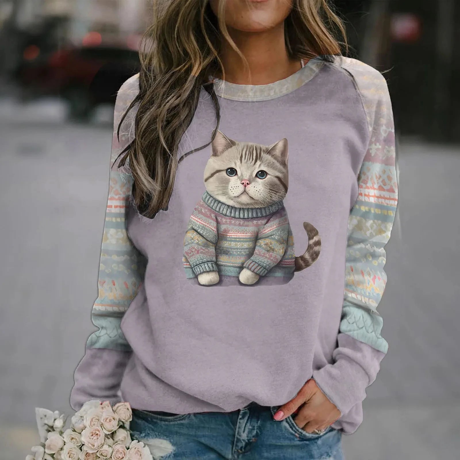Cute Cat in Sweatshirts painting style - myfunfarm