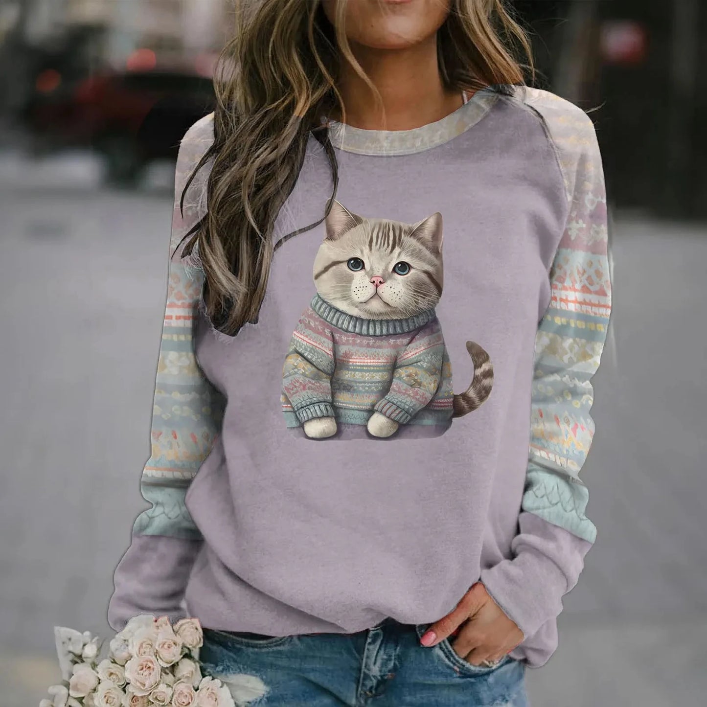 Cute Cat in Sweatshirts painting style - myfunfarm