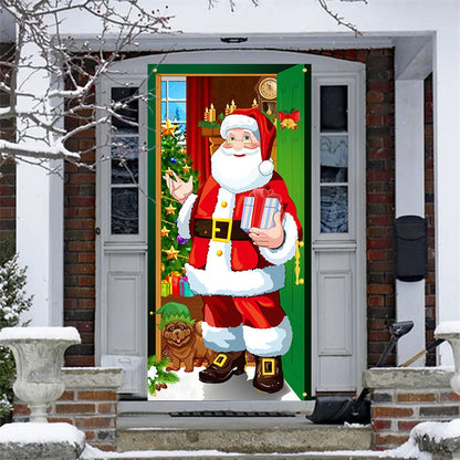 Christmas Outdoor Photo Santa Claus and Dog Background Hanging Decoration for Home