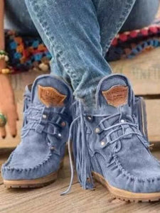 Women Faux Suede Boots Autumn Causal Lace Up Round Toe  Ankle Boots Vintage Solid