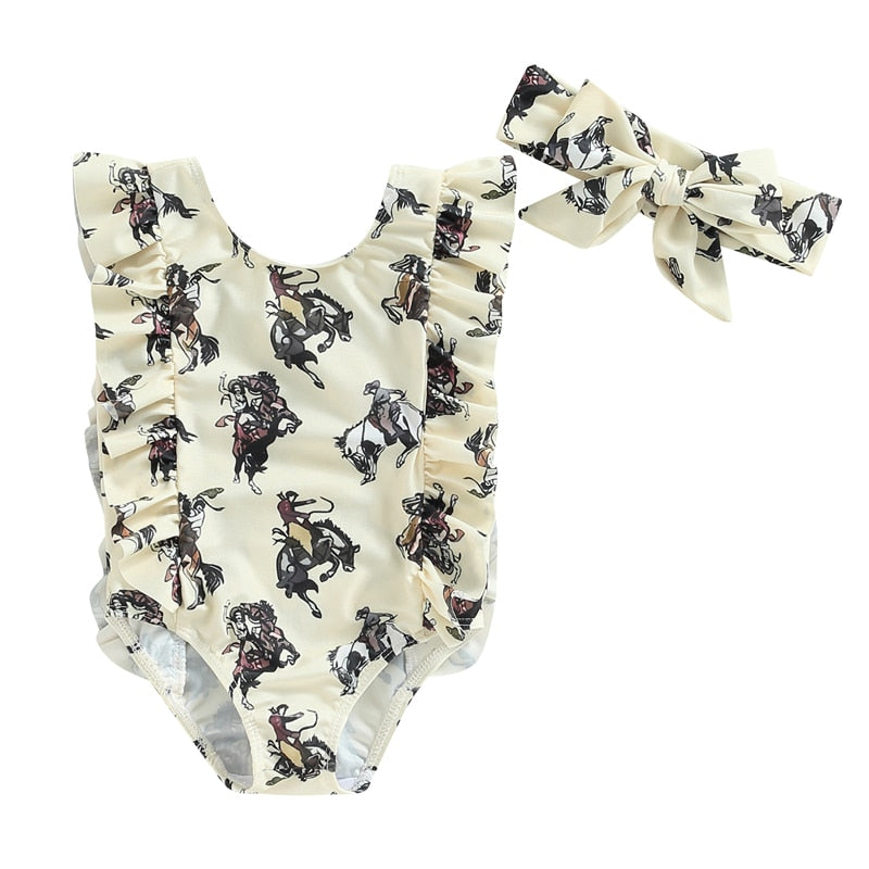 Summer Toddler Newborn Baby Girls Swimsuits Cactus/Cattle/Horse - myfunfarm