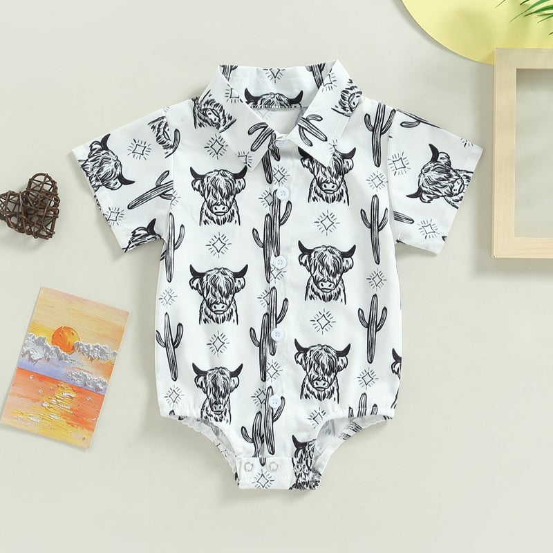 Summer Newborn Baby Boys Shirts Bodysuits 5 Colors Cattle Cactus Print - myfunfarm
