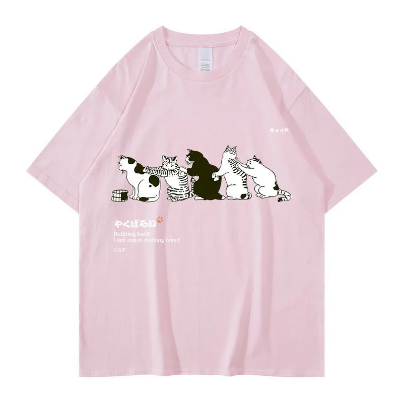 Unisex T-Shirt Streetwear Japanese Kanji Harajuku Funny Cat - myfunfarm