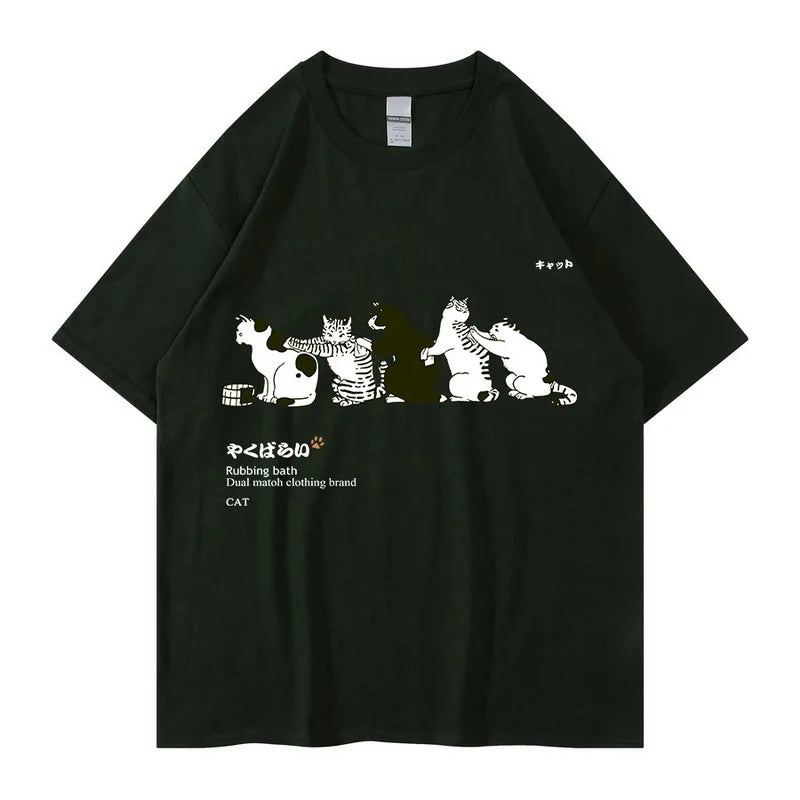 Unisex T-Shirt Streetwear Japanese Kanji Harajuku Funny Cat - myfunfarm
