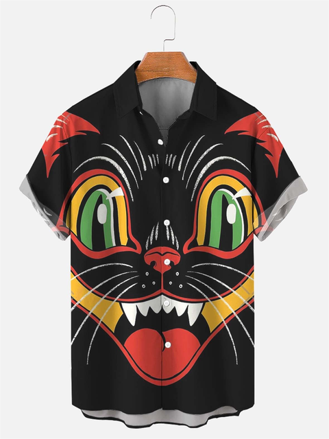 Hawaiian Shirt Cute Cartoon Cat print