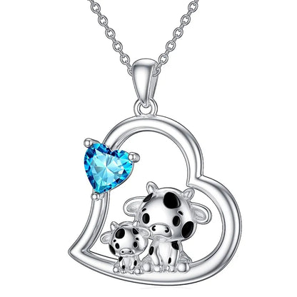 Cute Fashion Cow Love Rhinestone Heart Pendant Necklace - myfunfarm