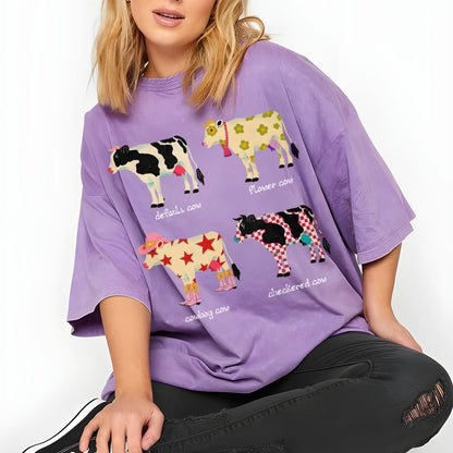 Cute Cartoon Cow Print T-Shirt Pure Cotton Washed - myfunfarm