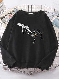 The Skeleton Pointed At The Cat Funny Sweatshirt