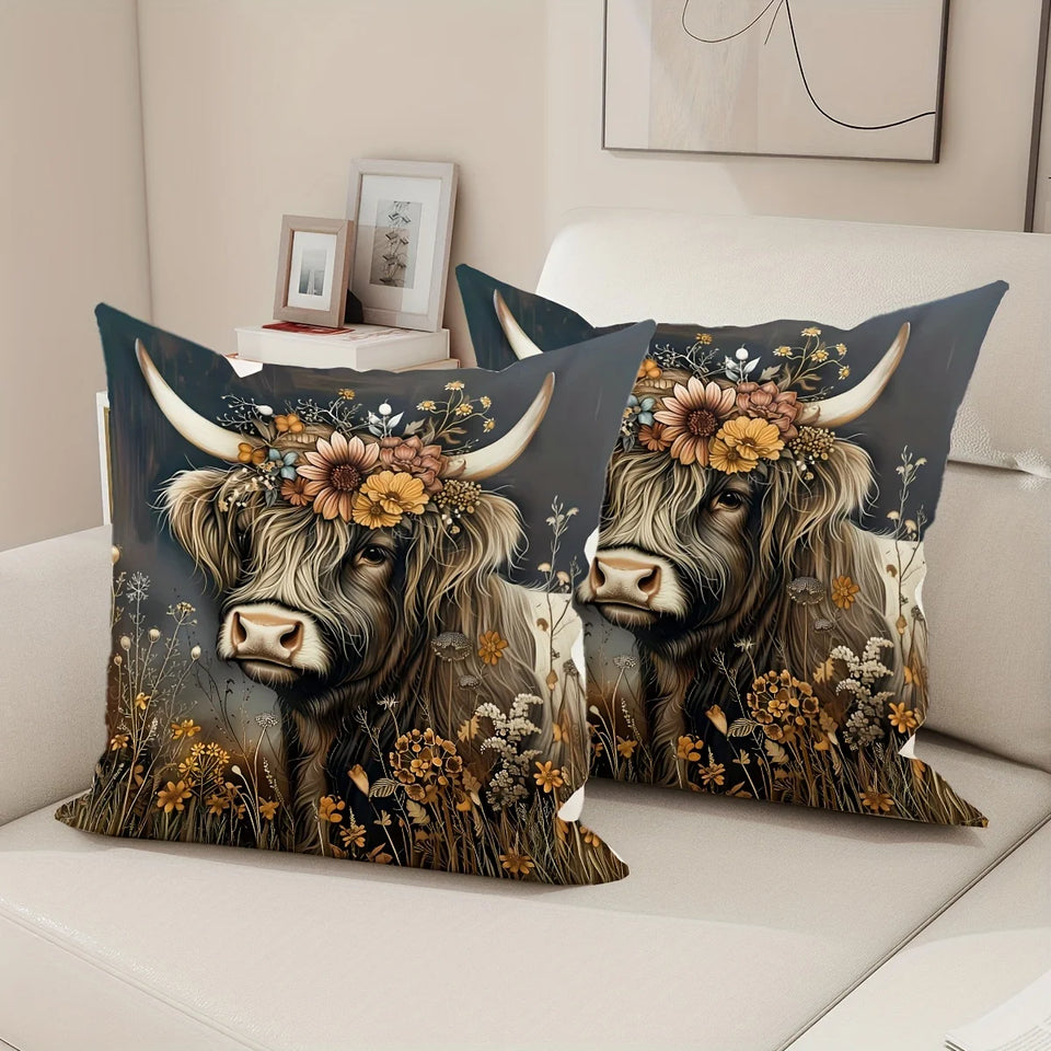 Highland Cattle  Pillow Covers Polyester-2pcs