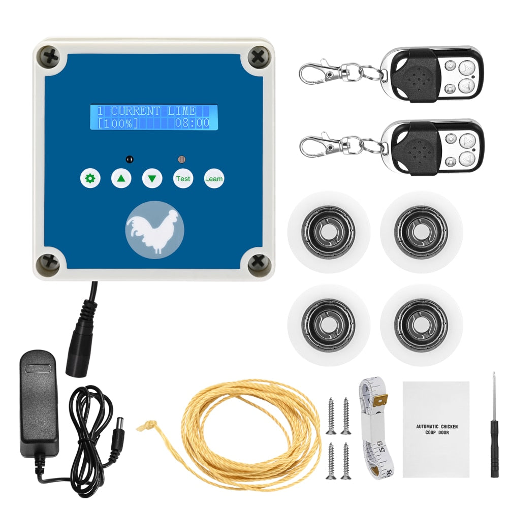 Automatic Chicken Coop Door Openers Controller LCD Timer Light Sensor Solar Battery Electric Power Poultry House Flap 0.8kg