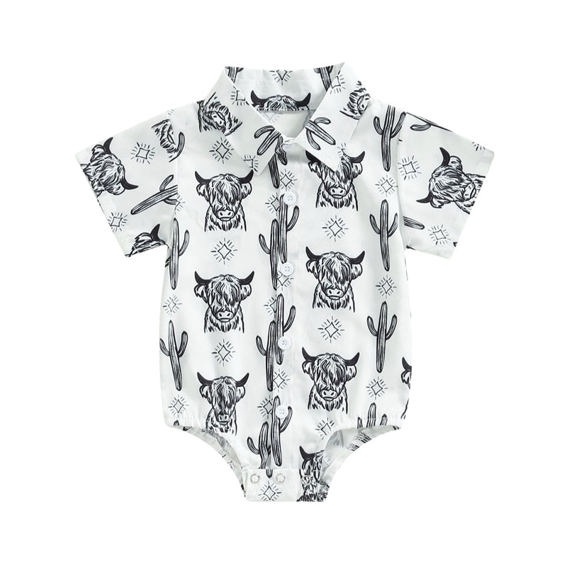 Summer Newborn Baby Boys Shirts Bodysuits 5 Colors Cattle Cactus Print - myfunfarm
