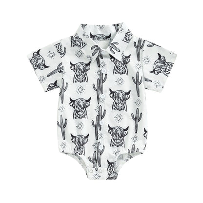 Summer Newborn Baby Boys Shirts Bodysuits 5 Colors Cattle Cactus Print - myfunfarm