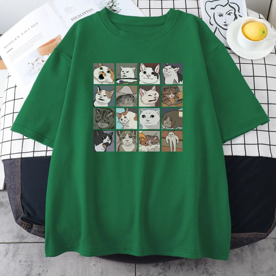 Meme Cats Puzzle Creativity Printed  Funny Oversize T-Shirts - myfunfarm