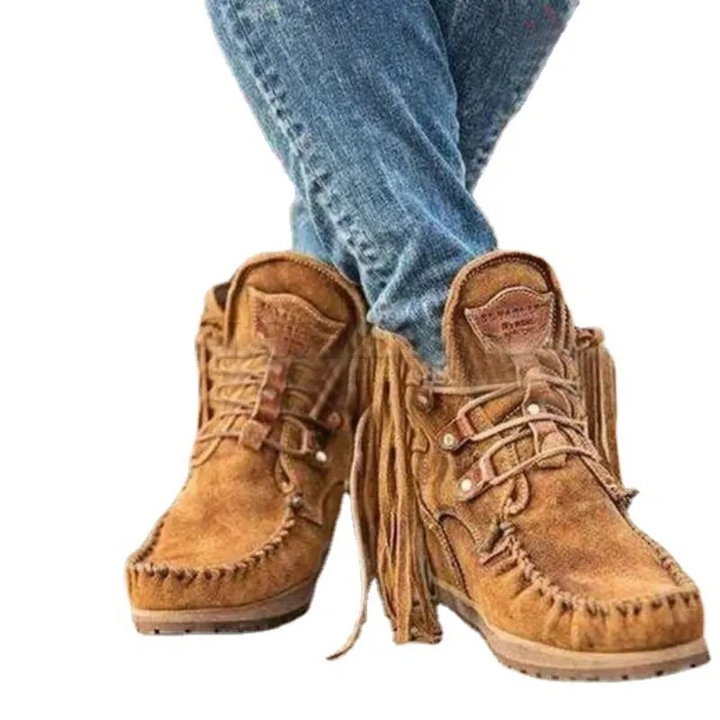 Women Faux Suede Boots Autumn Causal Lace Up Round Toe  Ankle Boots Vintage Solid - myfunfarm
