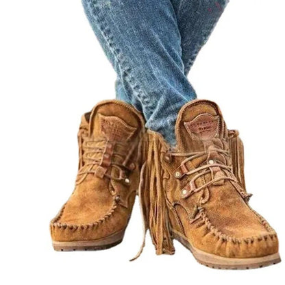 Women Faux Suede Boots Autumn Causal Lace Up Round Toe  Ankle Boots Vintage Solid - myfunfarm