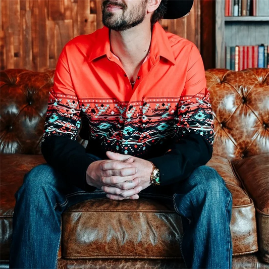 Men's Long Sleeve Western Denim Shirt, Outdoor Casual Party, Soft and Comfortable - myfunfarm