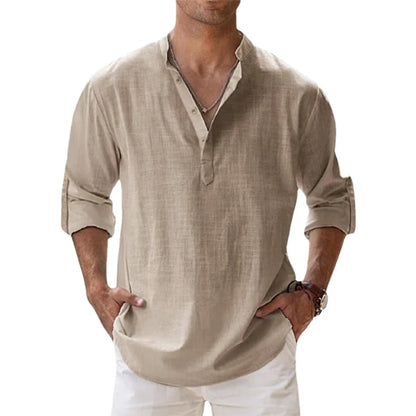 Cotton Linen Shirts for Men Casual Shirts Lightweight Long Sleeve - myfunfarm