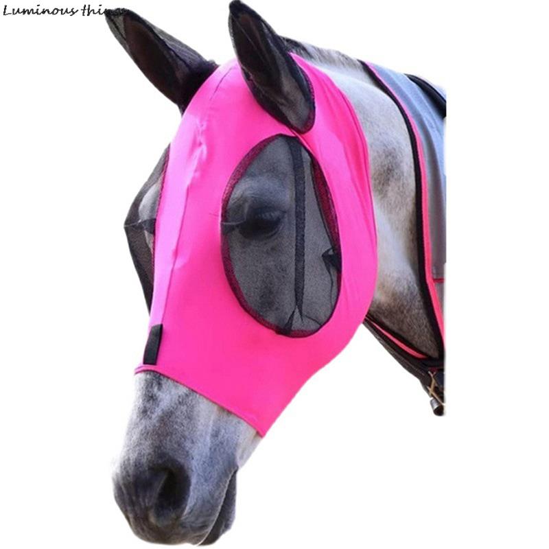 1pc Anti-Fly Mesh Equine Horse Mask Stretch Bug Eye with Covered Ears Long Nose